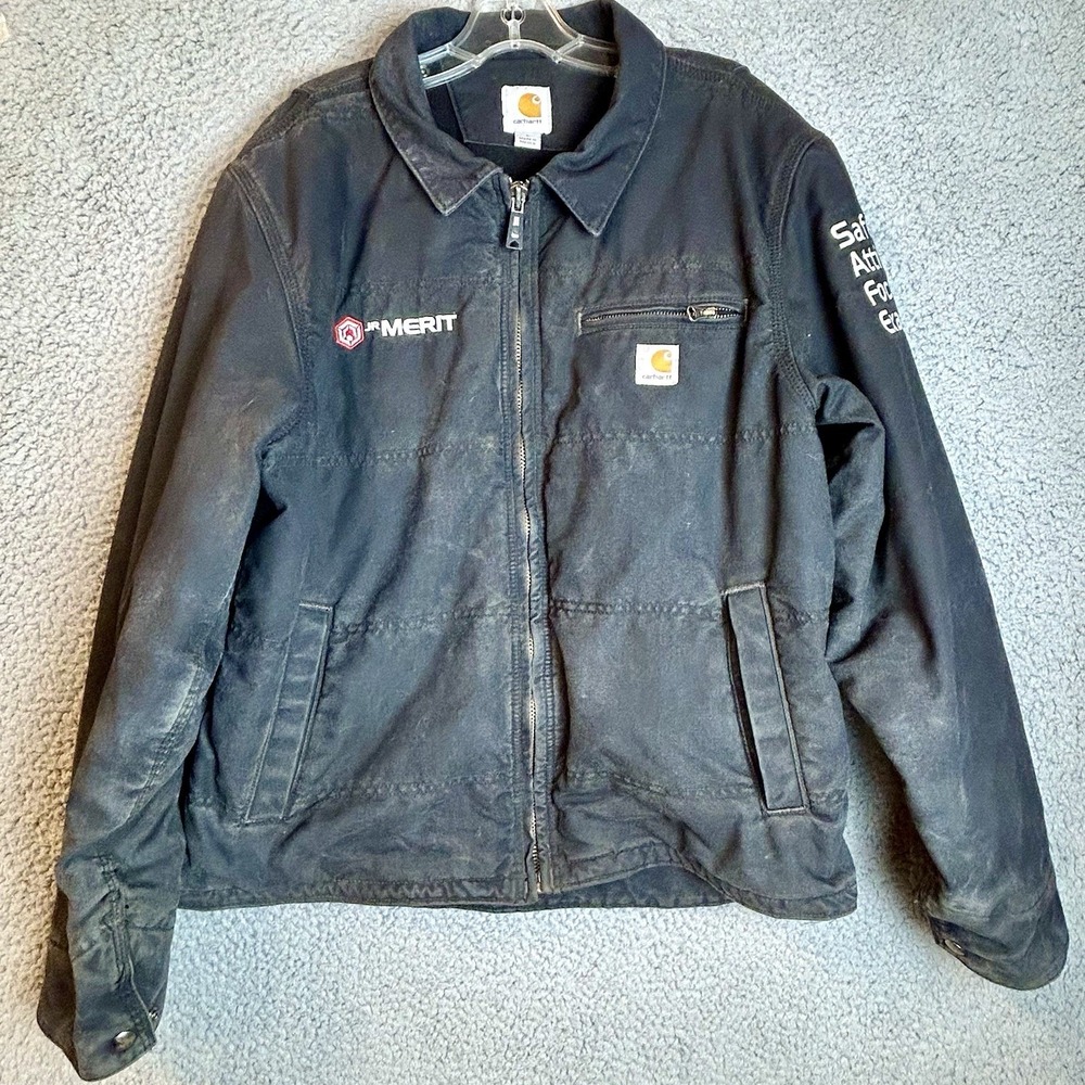 Carhartt Black Work Jacket with Logo Patch and Embroidered Patches